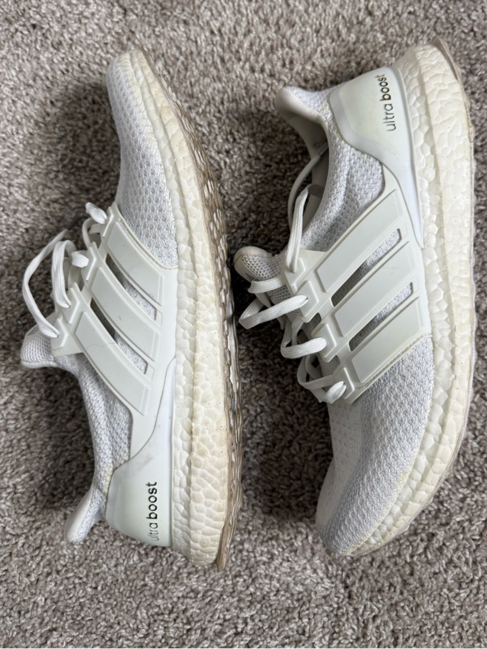 adidas White Ultra Boost Knit Running Shoes